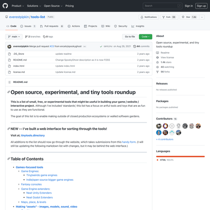 GitHub - everestpipkin/tools-list: Open source, experimental, and tiny tools roundup