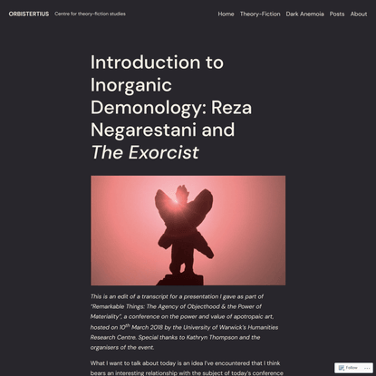 Introduction to Inorganic Demonology: Reza Negarestani and The Exorcist