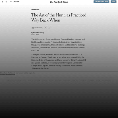 The Art of the Hunt, as Practiced Way Back When (Published 2008)