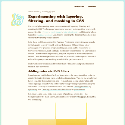 Experimenting with layering, filtering, and masking in CSS by Jeff Zych