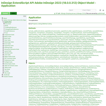 InDesign ExtendScript API Adobe InDesign 2023 (18.0.0.312) Object Model - Application