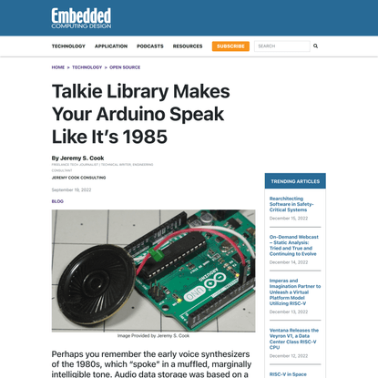 Talkie Library Makes Your Arduino Speak Like It’s 1985 - Embedded Computing Design