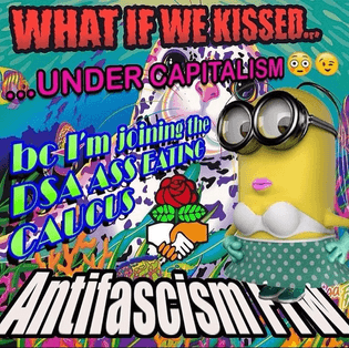 under capitalism bc I'm joinin the DSA EASS EATING CAUCUS Antifascism FTW