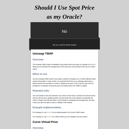 Should I Use Spot Price as my Oracle?