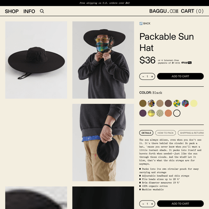 Packable Sun Hat : Black - Baggu