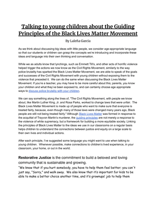 Talking to Young Children About the Guiding Principles of the Black Lives Matter Movement