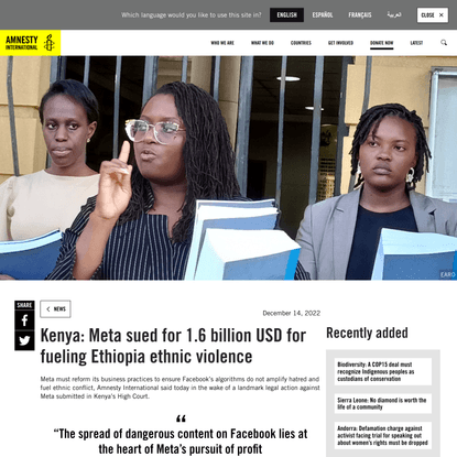 Kenya: Meta sued for 1.6 billion USD for fueling Ethiopia ethnic violence