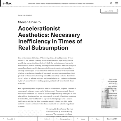 Accelerationist Aesthetics: Necessary Inefficiency in Times of Real Subsumption