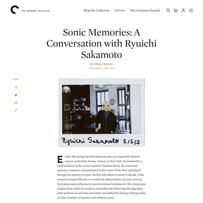 Sonic Memories: A Conversation with Ryuichi Sakamoto | Current | The Criterion Collection