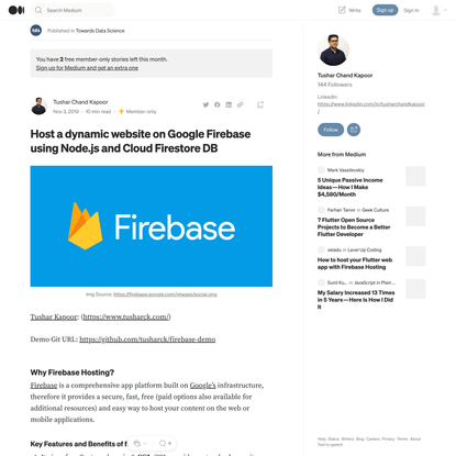 Host a dynamic website on Google Firebase for free using Node.js and Cloud Firestore DB