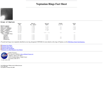 Neptunian Rings Fact Sheet