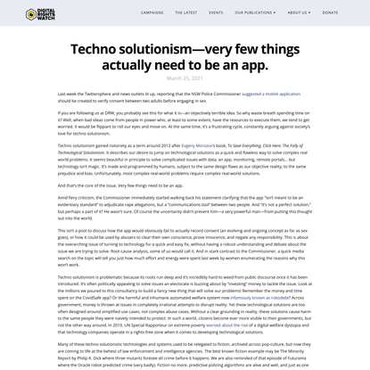 Techno solutionism—very few things actually need to be an app. - Digital Rights Watch