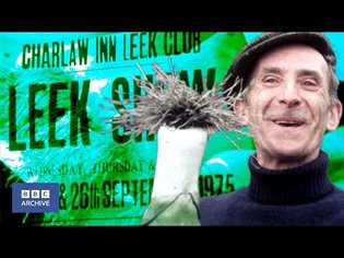 1975: COMPETITIVE LEEK GROWING scene in Durham | Nationwide | Weird and Wonderful | BBC Archive