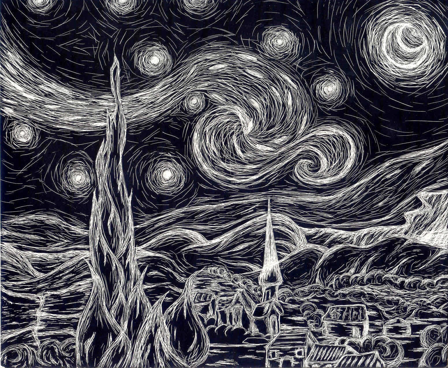 Starry Night (Scratchboard)