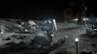 This illustration made available by NASA in April 2020 depicts Artemis astronauts on the Moon. (NASA via AP)