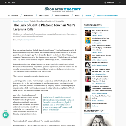 The Lack of Gentle Platonic Touch in Men's Lives is a Killer - The Good Men Project