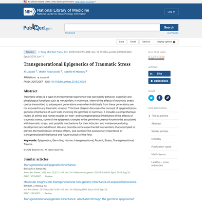 Transgenerational Epigenetics of Traumatic Stress - PubMed