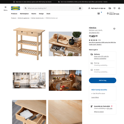 FÖRHÖJA Kitchen cart, birch, 393/8x167/8″ - IKEA