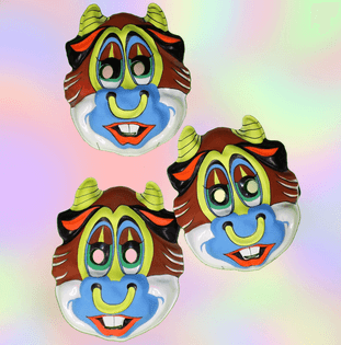 Psychedelic Neon Dime Store Bull Mask *70s 80s* Crazy Creepy Cow Decor or Costume