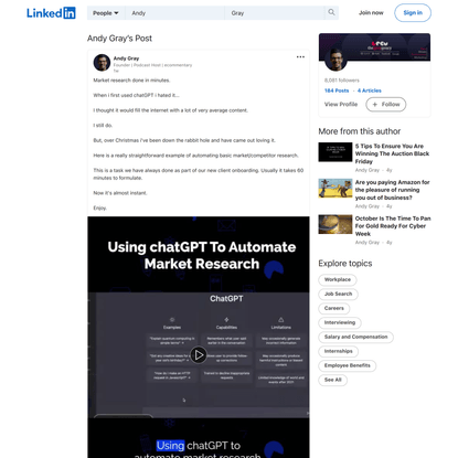 Andy Gray on LinkedIn: Market research done in minutes. When i first used chatGPT i hated it...… | 442 comments