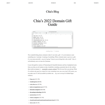 Chia’s 2022 Domain Gift Guide - Chia’s Blog