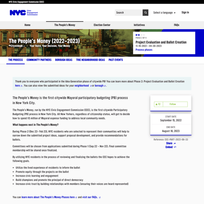 The People’s Money (2022-2023) - NYC Civic Engagement Commission (CEC)
