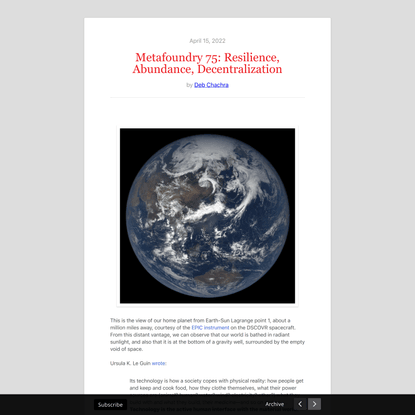 Metafoundry 75: Resilience, Abundance, Decentralization