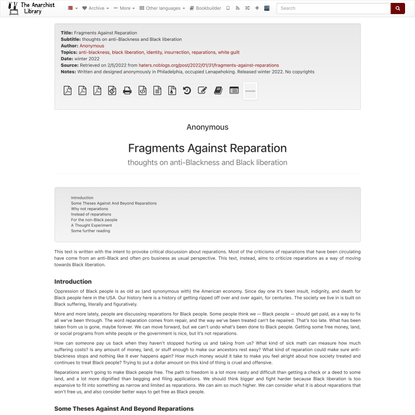 Fragments Against Reparation