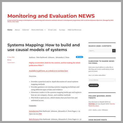 Monitoring and Evaluation NEWS – A news service focusing on developments in monitoring and evaluation methods relevant to de...