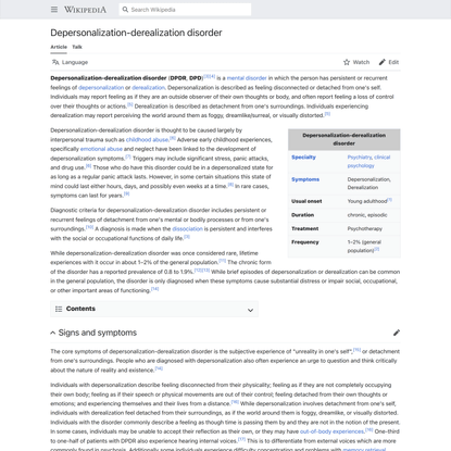 Depersonalization-derealization disorder - Wikipedia