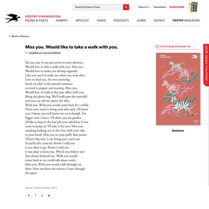 Miss you. Would like to take a walk with you. by… | Poetry Magazine