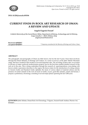 CURRENT FINDS IN ROCK ART RESEARCH OF OMAN: A REVIEW AND UPDATE