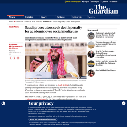 Saudi prosecutors seek death penalty for academic over social media use | Saudi Arabia | The Guardian
