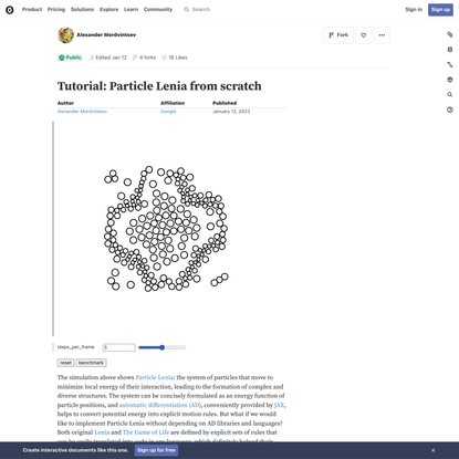 Tutorial: Particle Lenia from scratch / Alexander Mordvintsev | Observable