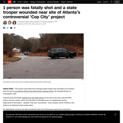 1 person fatally shot and a state trooper wounded near site of Atlanta's controversial 'Cop City' project | CNN