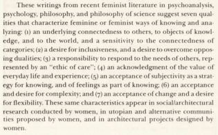 a feminist approach to architecture, acknowledging women's ways of knowing