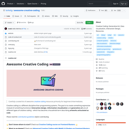 GitHub - terkelg/awesome-creative-coding: Creative Coding: Generative Art, Data visualization, Interaction Design, Resources.