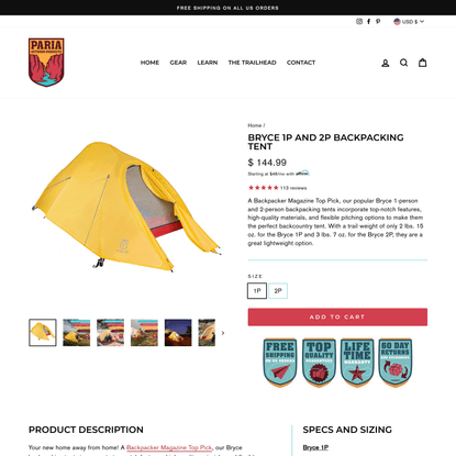Bryce 1P and 2P Backpacking Tent