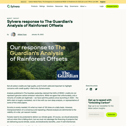 Sylvera response to The Guardian’s Analysis of Rainforest Offsets