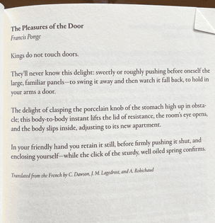 Francis Ponge, The Pleasures of the Door