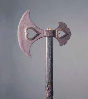 Mountaineer’s axe with heart-shaped holes and bronze reinforced shaft. Place of origin &amp; Date: Japan, Muromachi period, 14th century. Photo Credit &amp; Collection: Nara National Museum, Japan - Formerly kept in Jinshō-ji temple, Shiga.