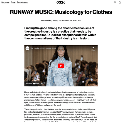 RUNWAY MUSIC: Musicology for Clothes