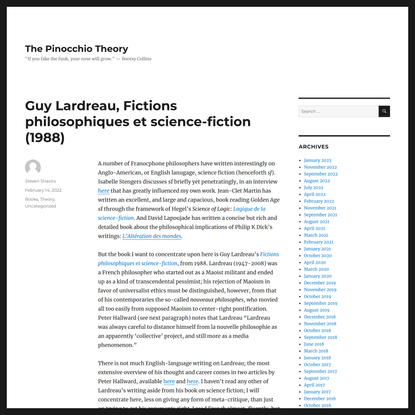 Guy Lardreau, Fictions philosophiques et science-fiction (1988) – The Pinocchio Theory