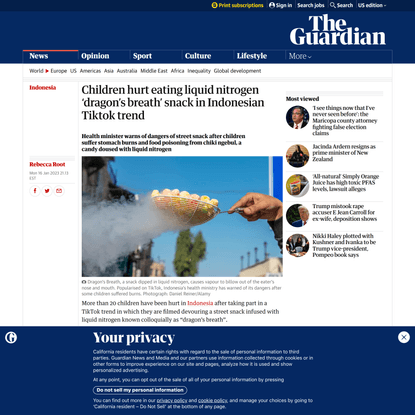 Children hurt eating liquid nitrogen ‘dragon’s breath’ snack in Indonesian Tiktok trend  | Indonesia | The Guardian