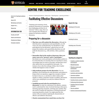 Facilitating Effective Discussions | Centre for Teaching Excellence