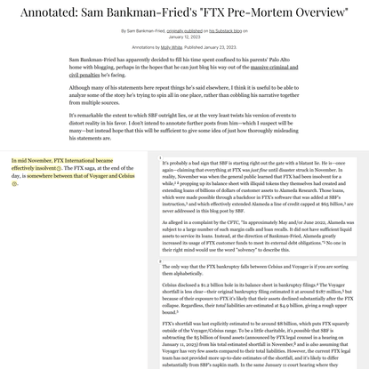 Annotated: Sam Bankman-Fried’s “FTX Pre-Mortem Overview”