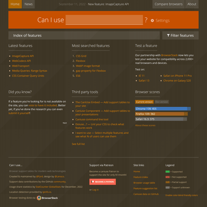 Can I use... Support tables for HTML5, CSS3, etc