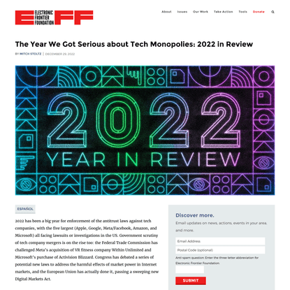 The Year We Got Serious about Tech Monopolies: 2022 in Review | Electronic Frontier Foundation