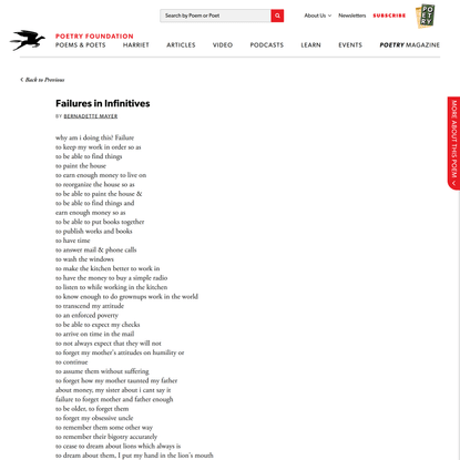 Failures in Infinitives by Bernadette Mayer | Poetry Foundation