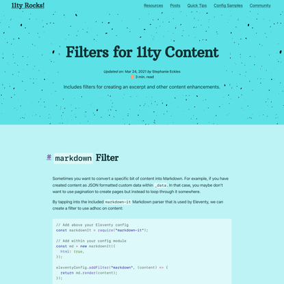 Filters for 11ty Content | 11ty Rocks!